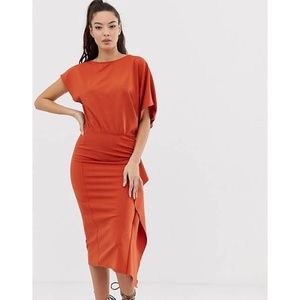 Asos Design Cape Side Midi Pencil Dress Rust